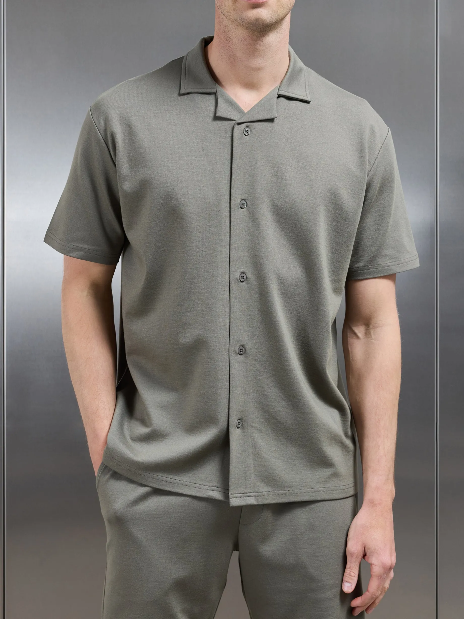Interlock Relaxed Fit Revere Collar Shirt - Sage