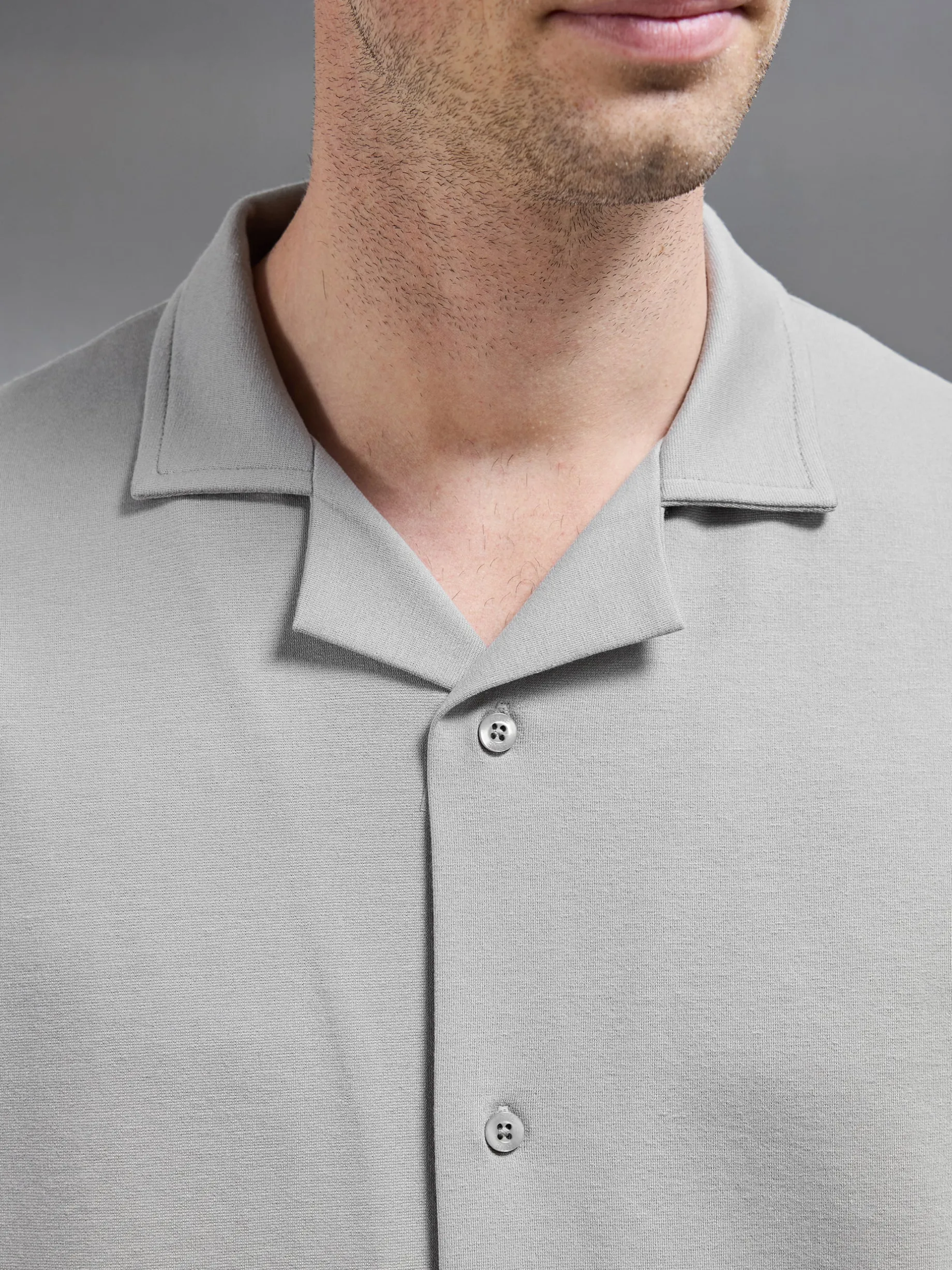 Interlock Relaxed Fit Revere Collar Shirt - Stone