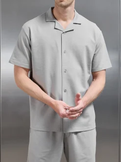 Interlock Relaxed Fit Revere Collar Shirt - Stone