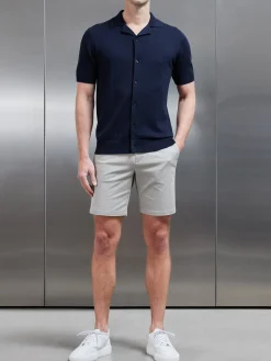 Knitted Revere Collar Shirt - Navy