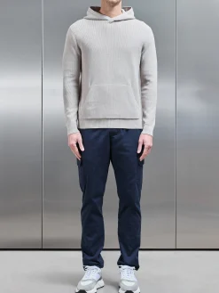 Knitted Ribbed Hoodie - Stone