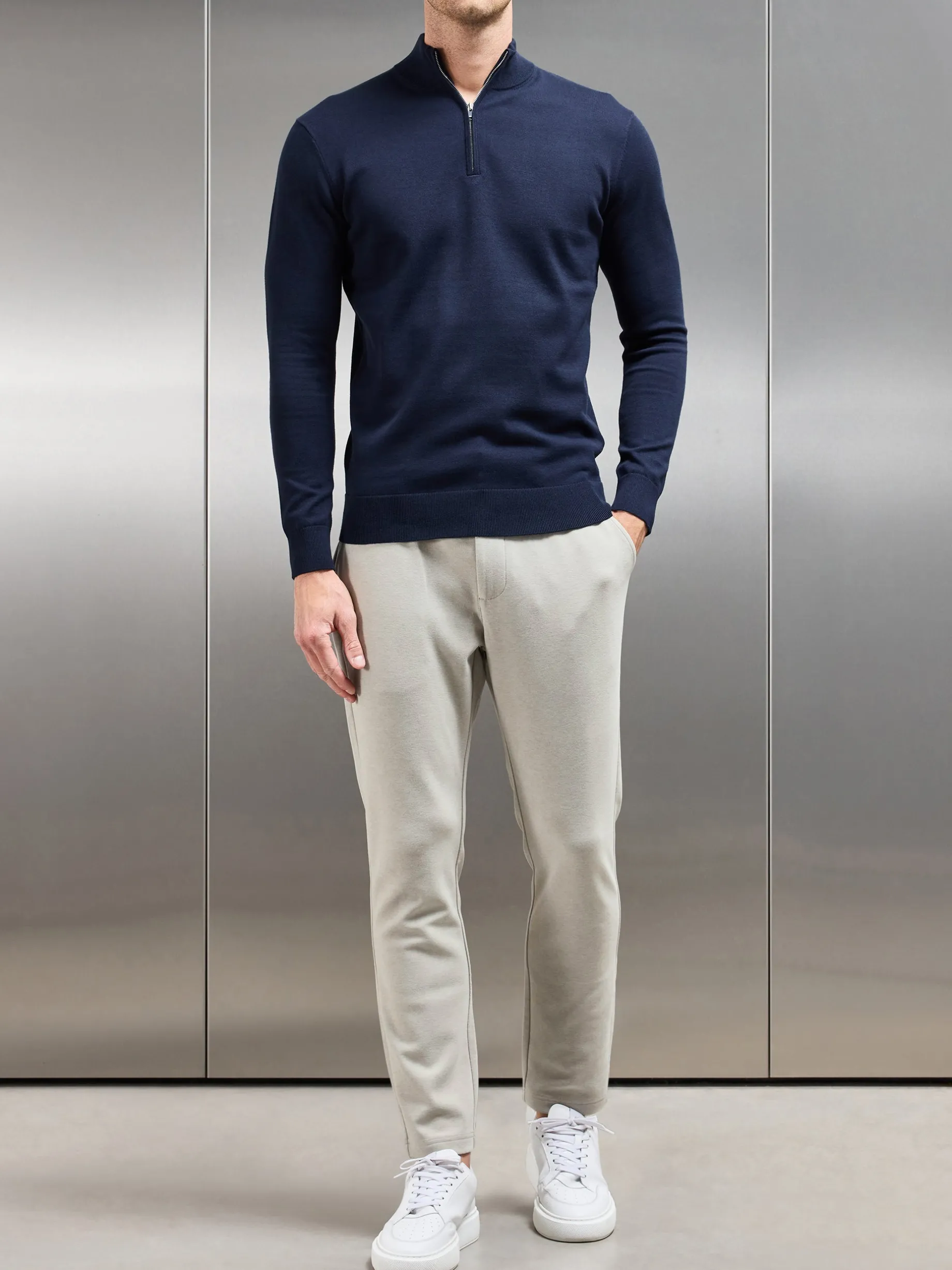 Knitted Tailored Chino Trouser - Stone