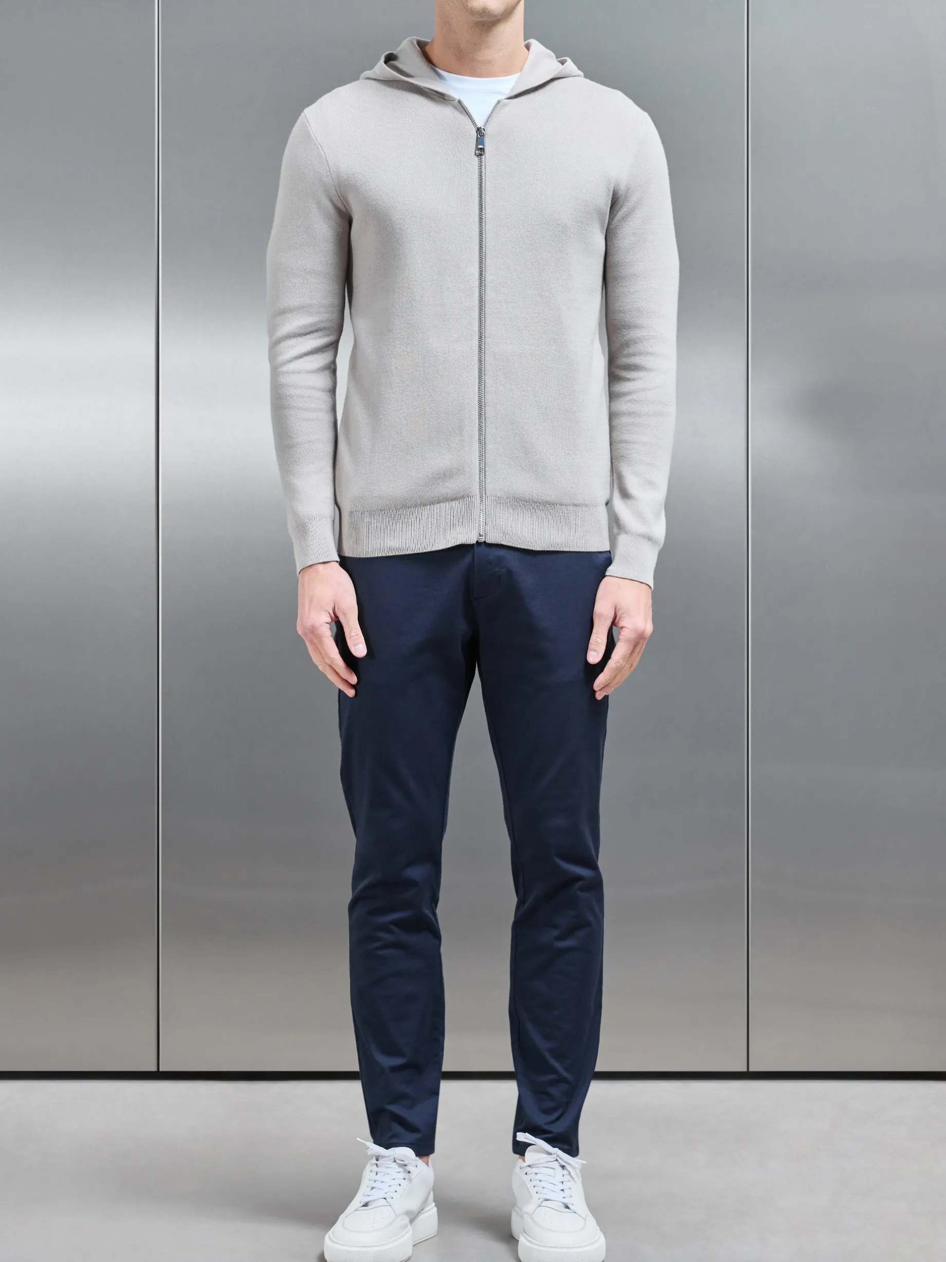 Knitted Zip Through Hoodie - Stone