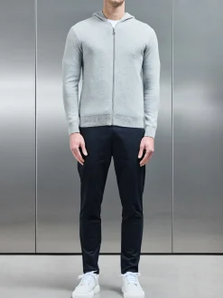 Knitted Zip Through Hoodie - Marl Grey