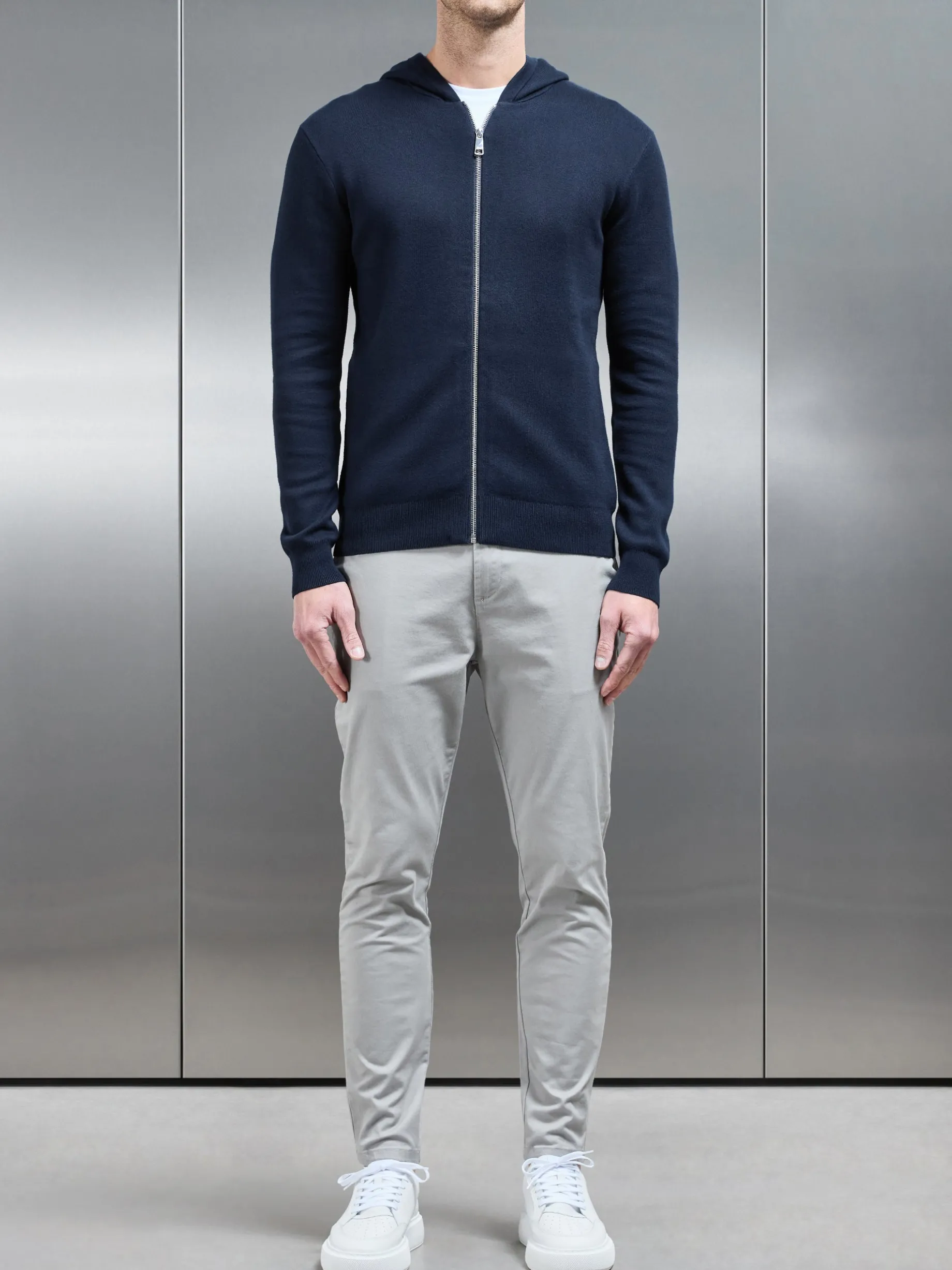 Knitted Zip Through Hoodie - Navy