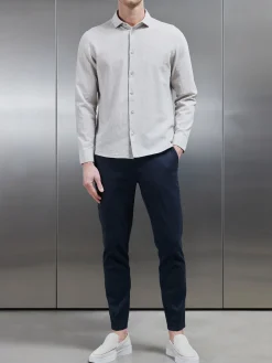 Linen Long Sleeve Cutaway Collar Shirt - Stone