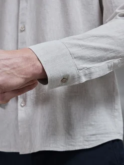 Linen Long Sleeve Cutaway Collar Shirt - Stone