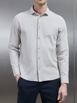 Linen Long Sleeve Cutaway Collar Shirt - Stone