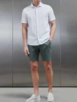 Linen Short Sleeve Cutaway Collar Shirt - White