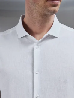 Linen Short Sleeve Cutaway Collar Shirt - White