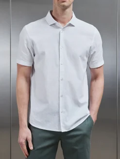 Linen Short Sleeve Cutaway Collar Shirt - White