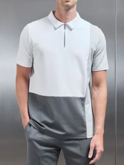 Luxe Colour Block Zip Polo Shirt - White