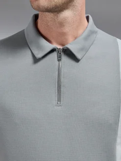 Luxe Colour Block Zip Polo Shirt - Stone