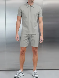 Luxe Half Zip Polo Shirt - Stone