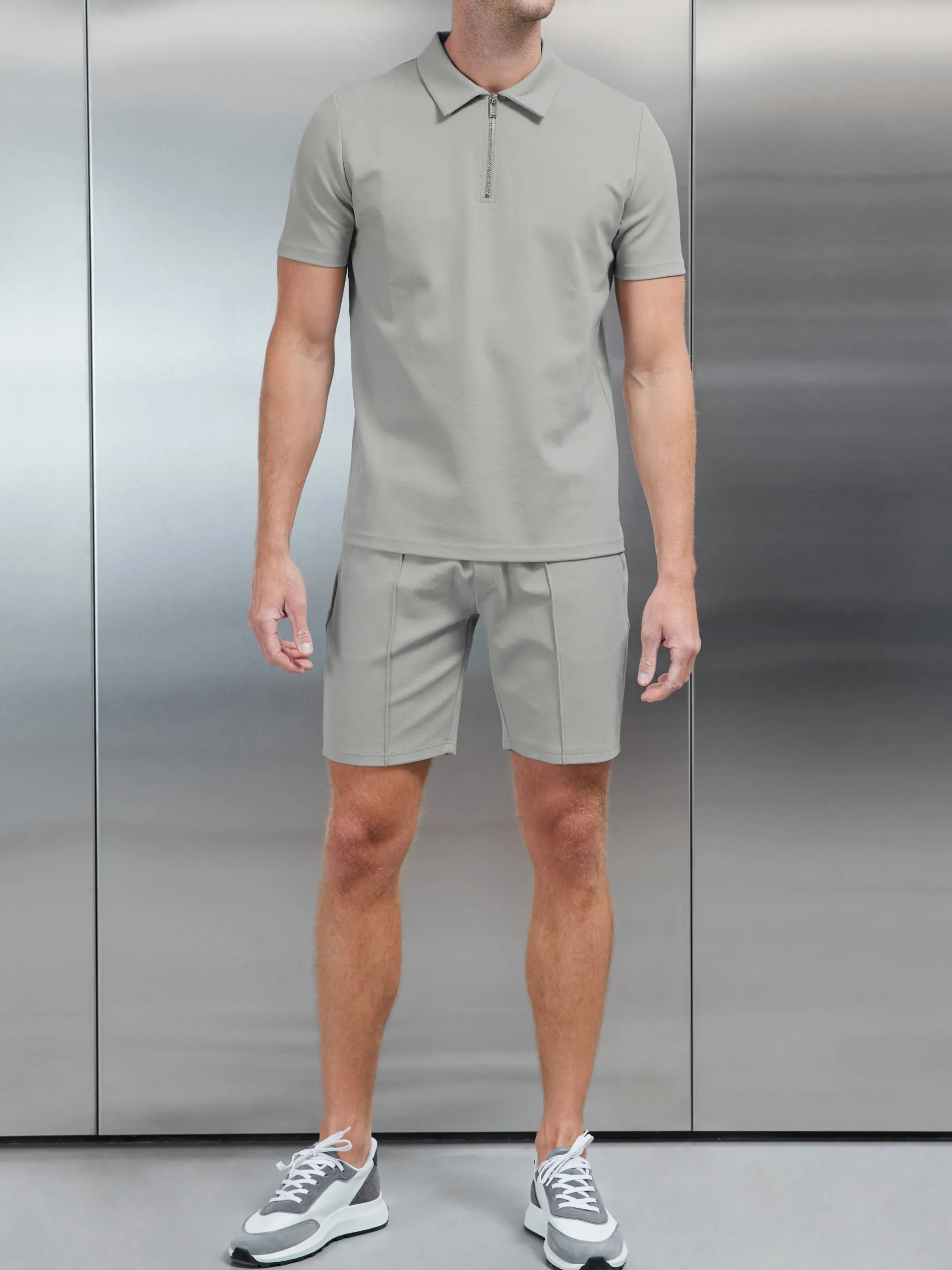 Luxe Half Zip Polo Shirt - Stone