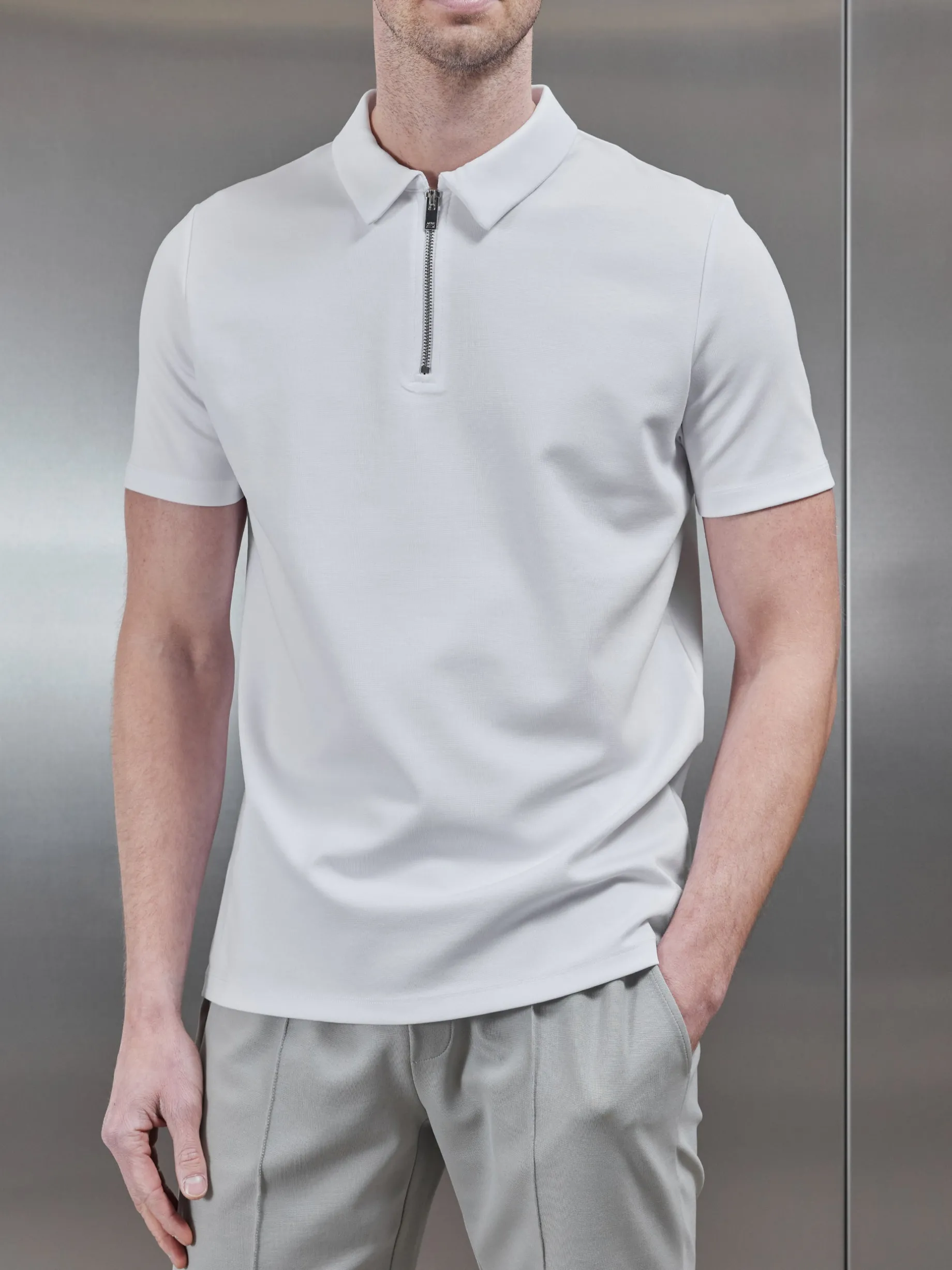 Luxe Half Zip Polo Shirt - White
