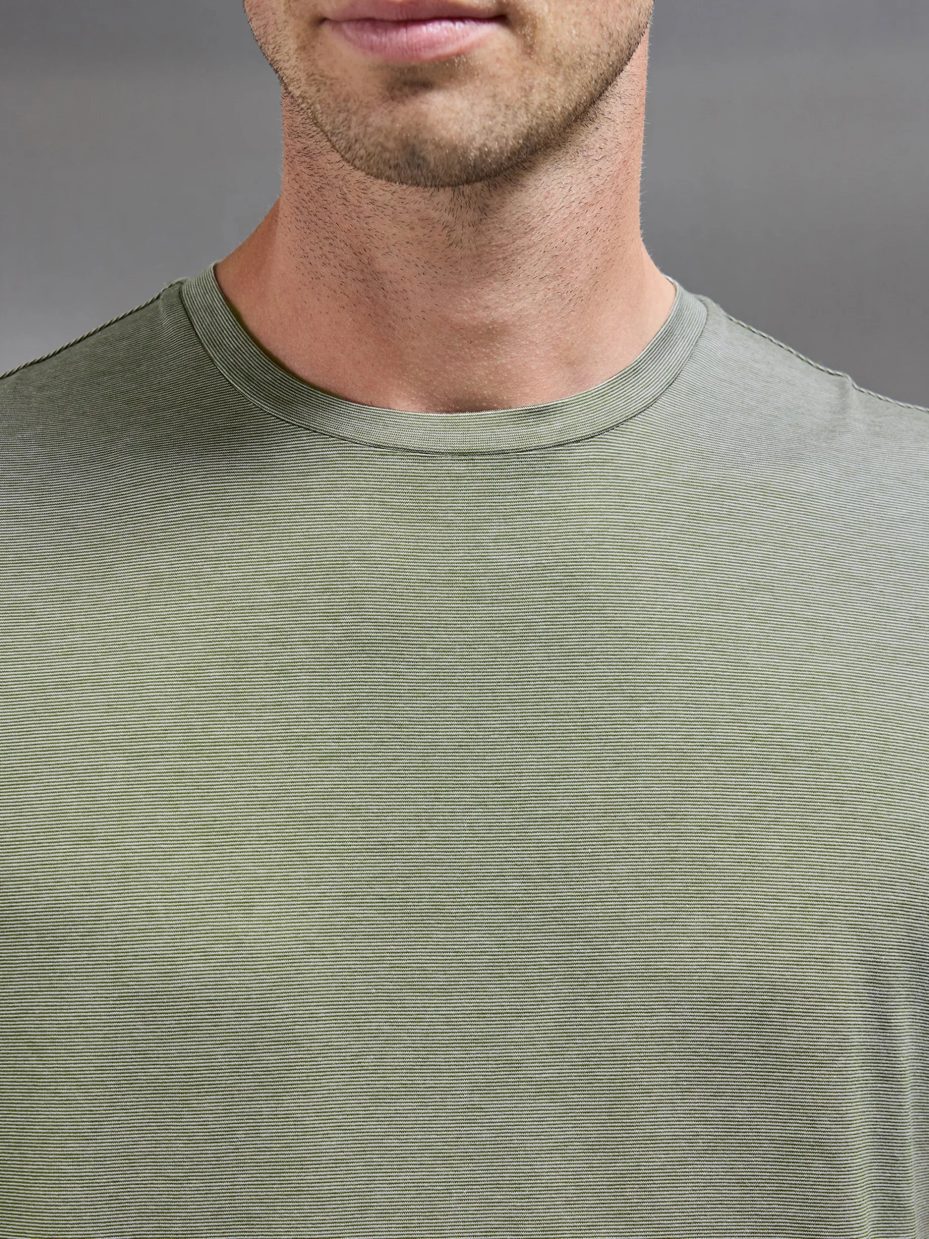 Mercerised Cotton Fine Stripe T-Shirt - Sage