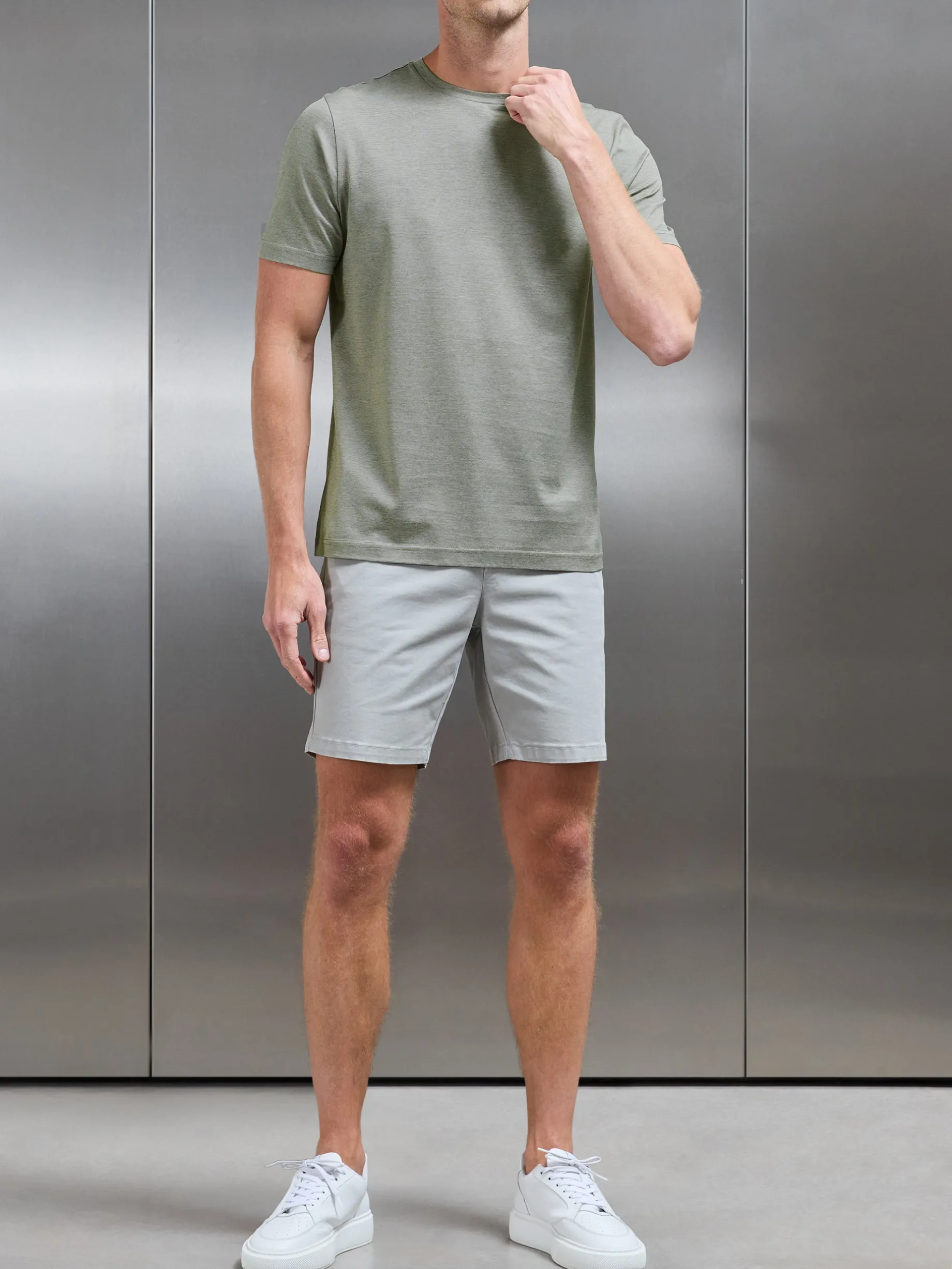Mercerised Cotton Fine Stripe T-Shirt - Sage