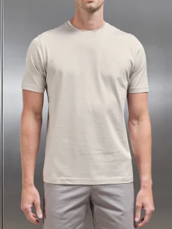 Mercerised Cotton Fine Stripe T-Shirt - Stone