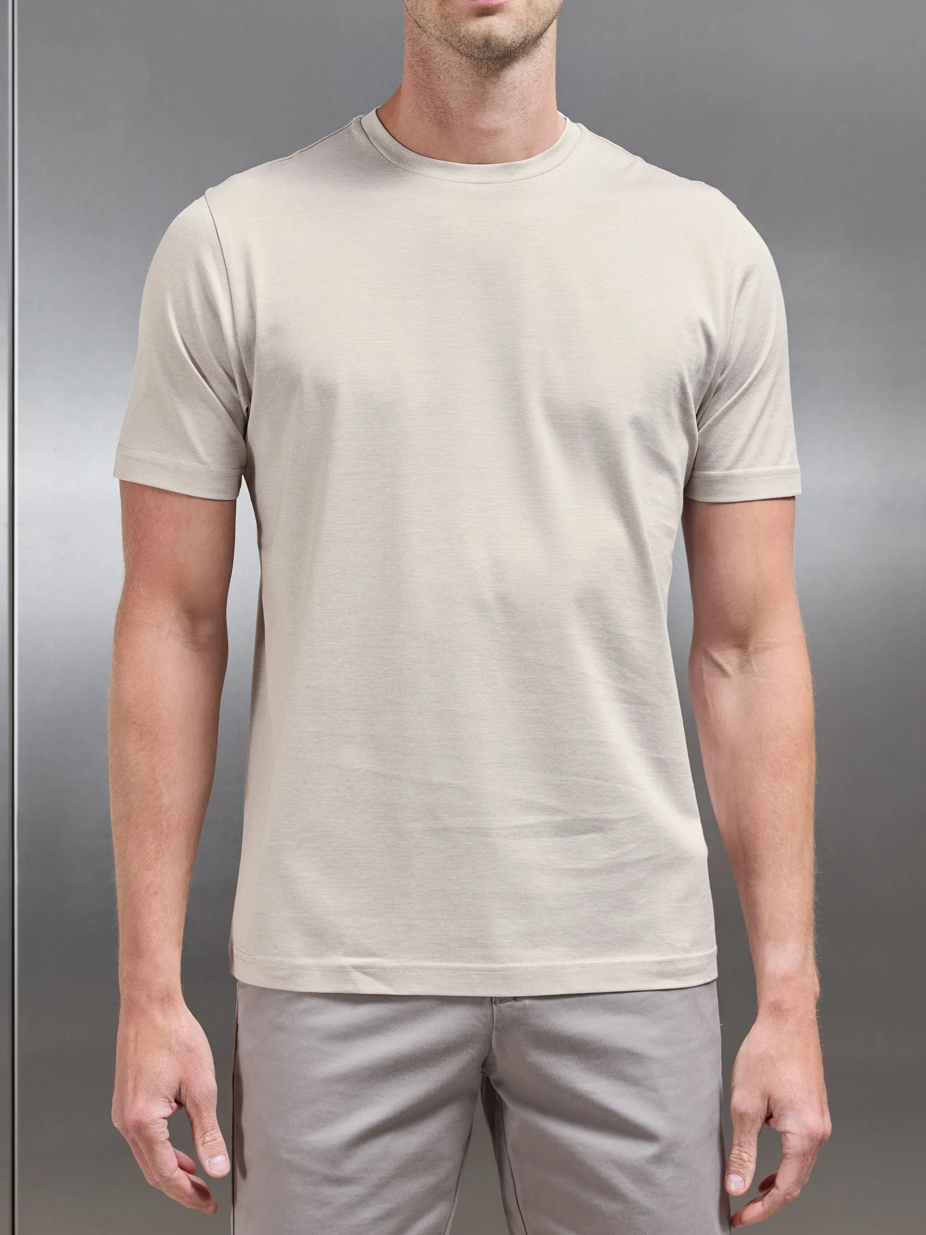 Mercerised Cotton Fine Stripe T-Shirt - Stone