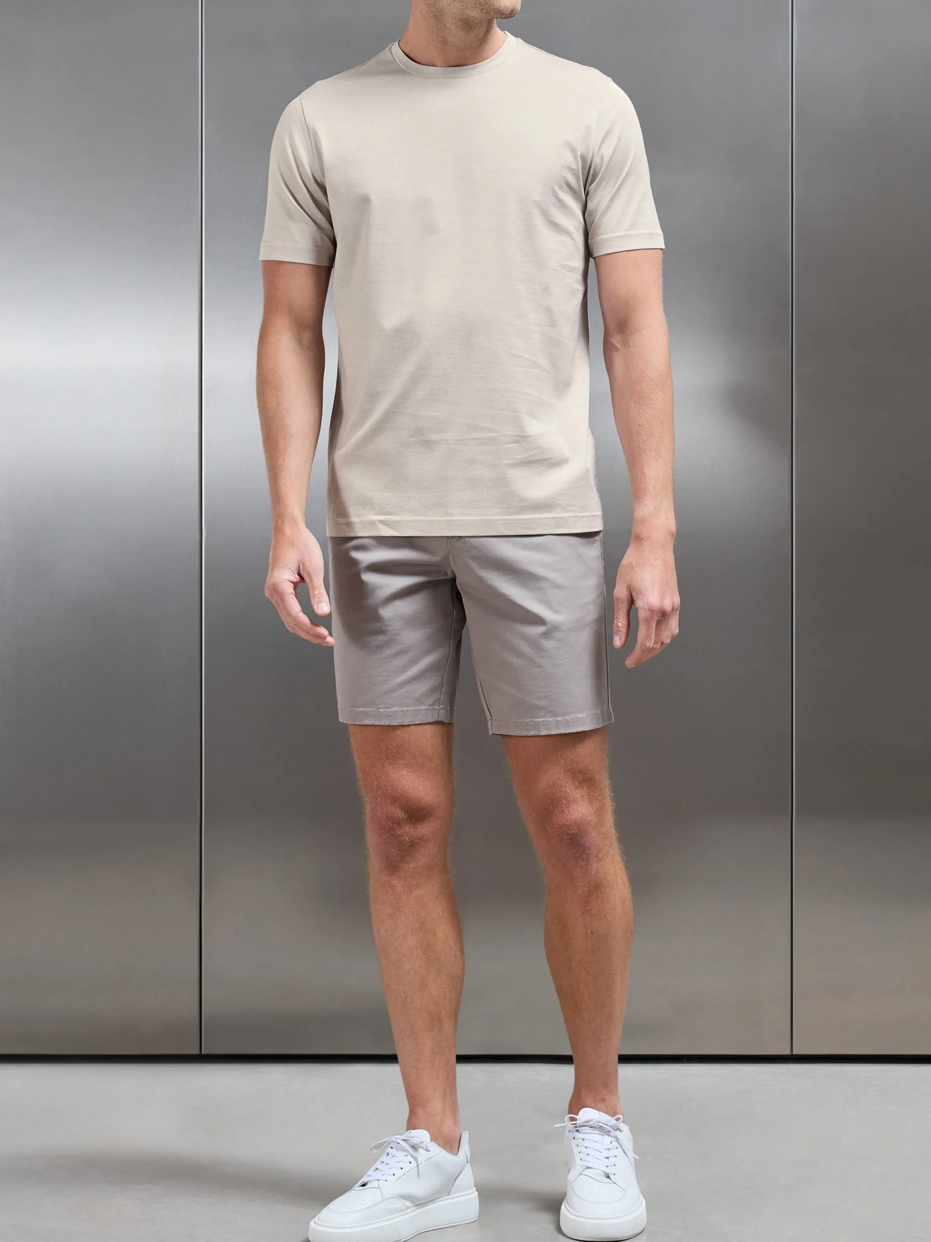 Mercerised Cotton Fine Stripe T-Shirt - Stone