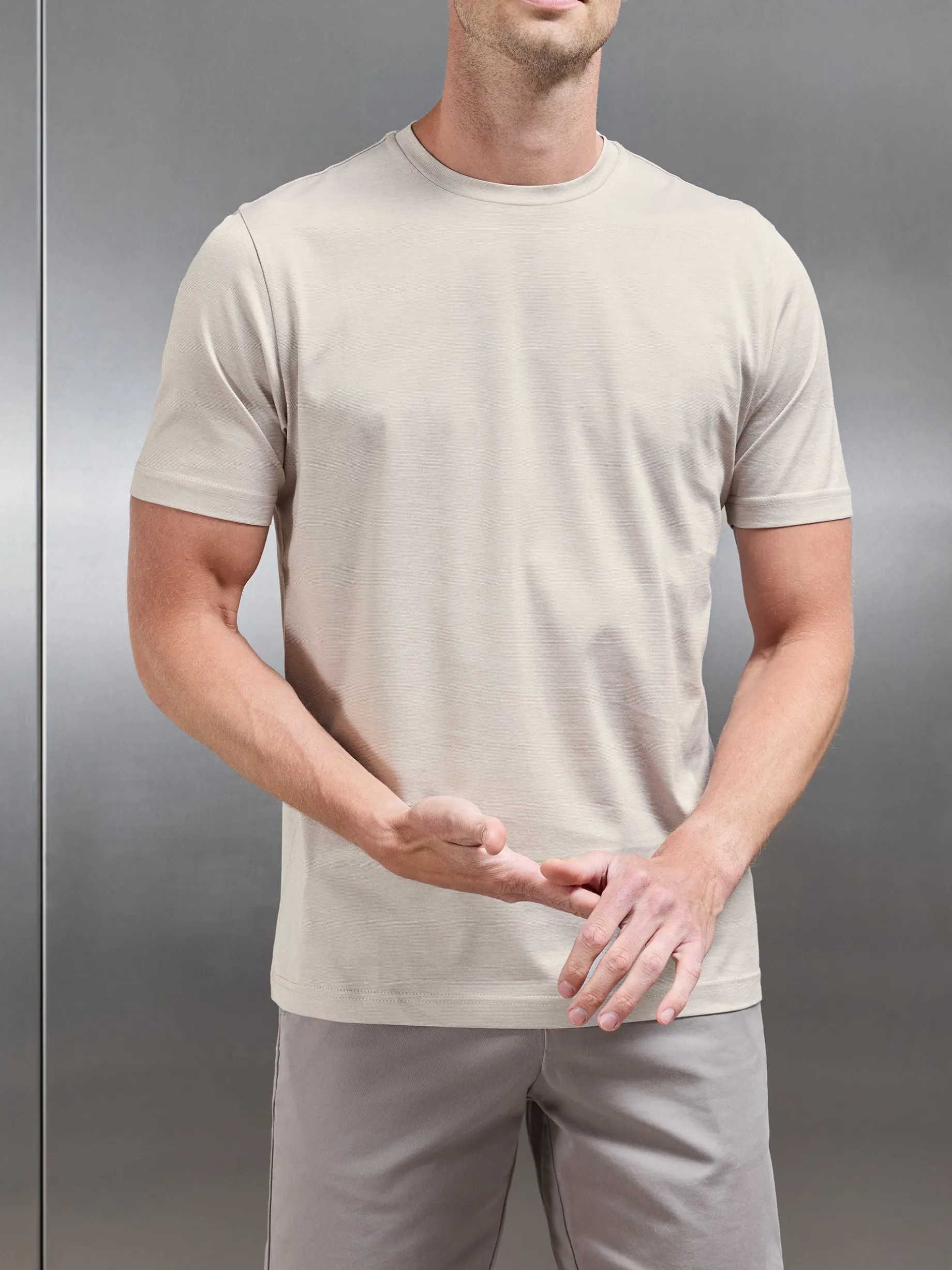 Mercerised Cotton Fine Stripe T-Shirt - Stone