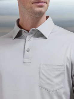 Mercerised Cotton Long Sleeve Polo Shirt - Stone