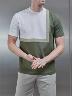 Mercerised Interlock Colour Block T-Shirt - Sage