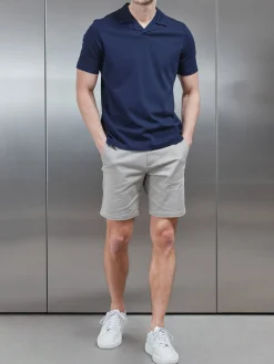 Mercerised Interlock Revere Collar Polo Shirt - Navy