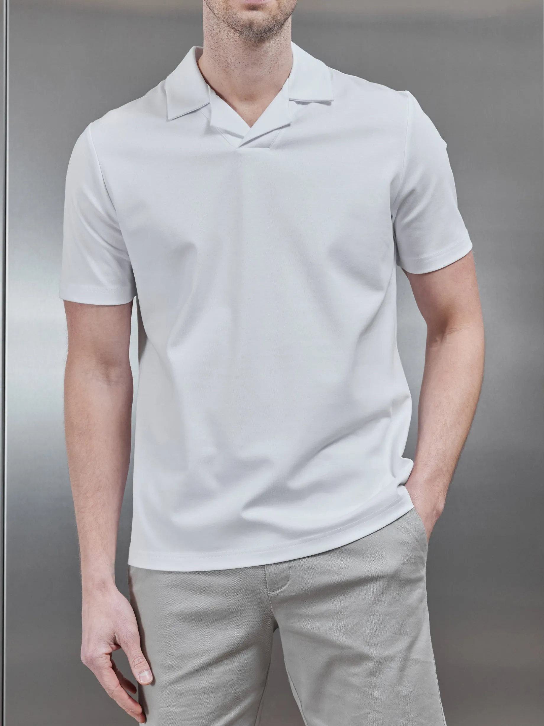 Mercerised Interlock Revere Collar Polo Shirt - White