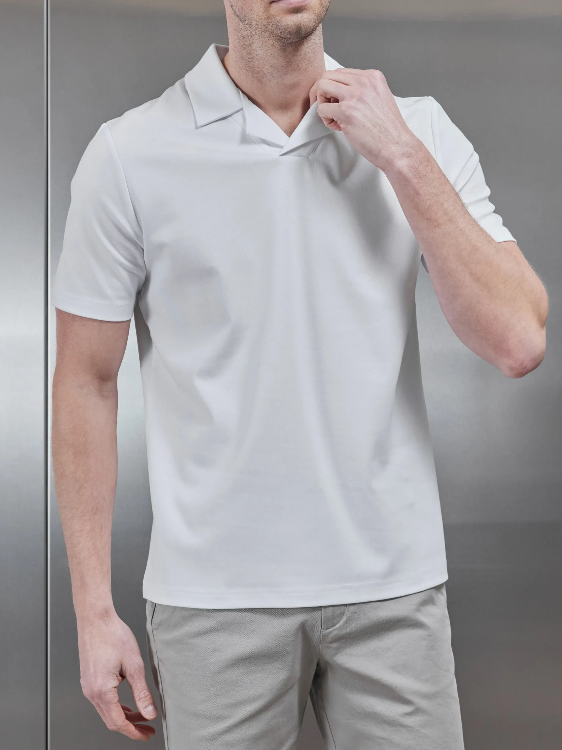 Mercerised Interlock Revere Collar Polo Shirt - White