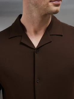 Mercerised Interlock Revere Collar Shirt - Brown