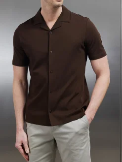 Mercerised Interlock Revere Collar Shirt - Brown