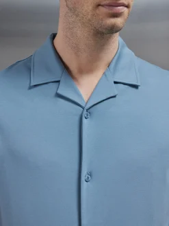 Mercerised Interlock Revere Collar Shirt - Light Blue