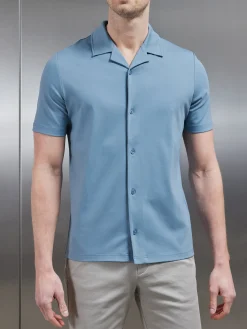 Mercerised Interlock Revere Collar Shirt - Light Blue