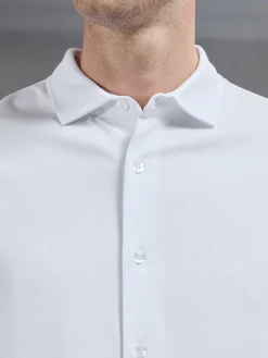 Mercerised Interlock Short Sleeve Button Through Shirt - White