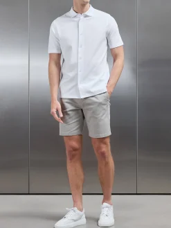 Mercerised Interlock Short Sleeve Button Through Shirt - White