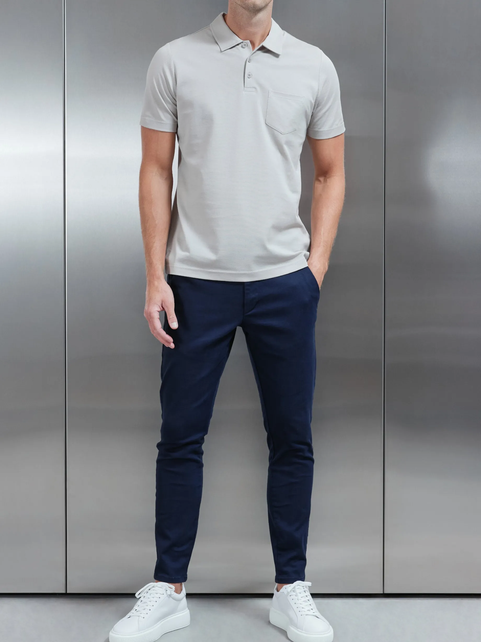 Mercerised Pique Button Polo Shirt - Stone