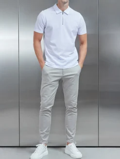 Mercerised Pique Zip Polo Shirt - White