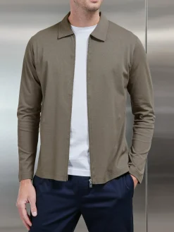 Mercerised Pique Zip Through Jacket - Sage