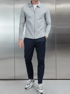Mercerised Pique Zip Through Jacket - Marl Grey