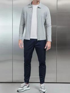 Mercerised Pique Zip Through Jacket - Marl Grey