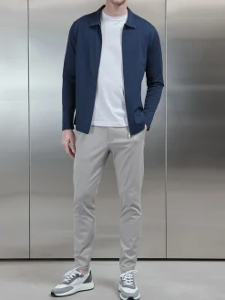 Mercerised Pique Zip Through Jacket - Navy