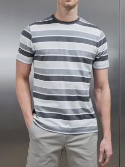 Mercerised Striped T-Shirt - Grey