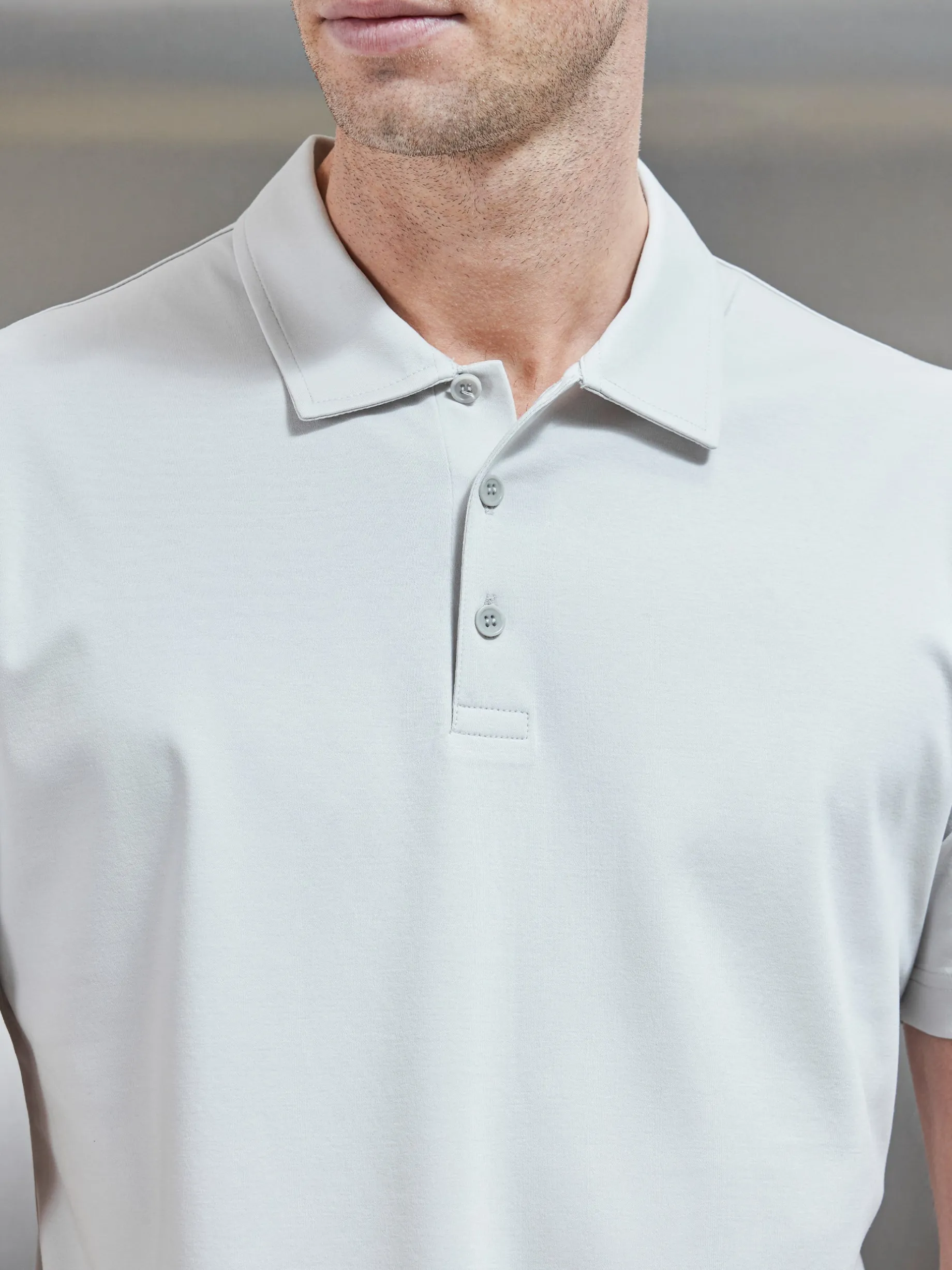 Mercerised Supima Cotton Button Polo Shirt - Mid Grey