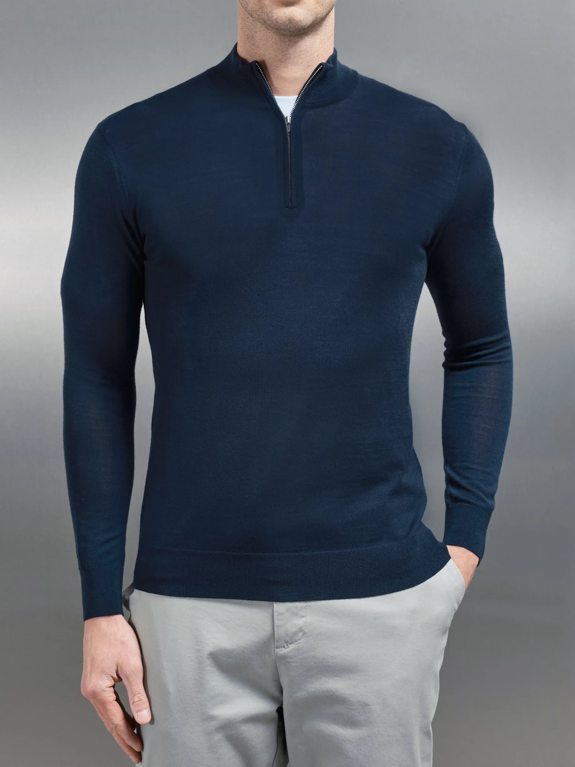 Merino Wool Funnel Neck - Navy