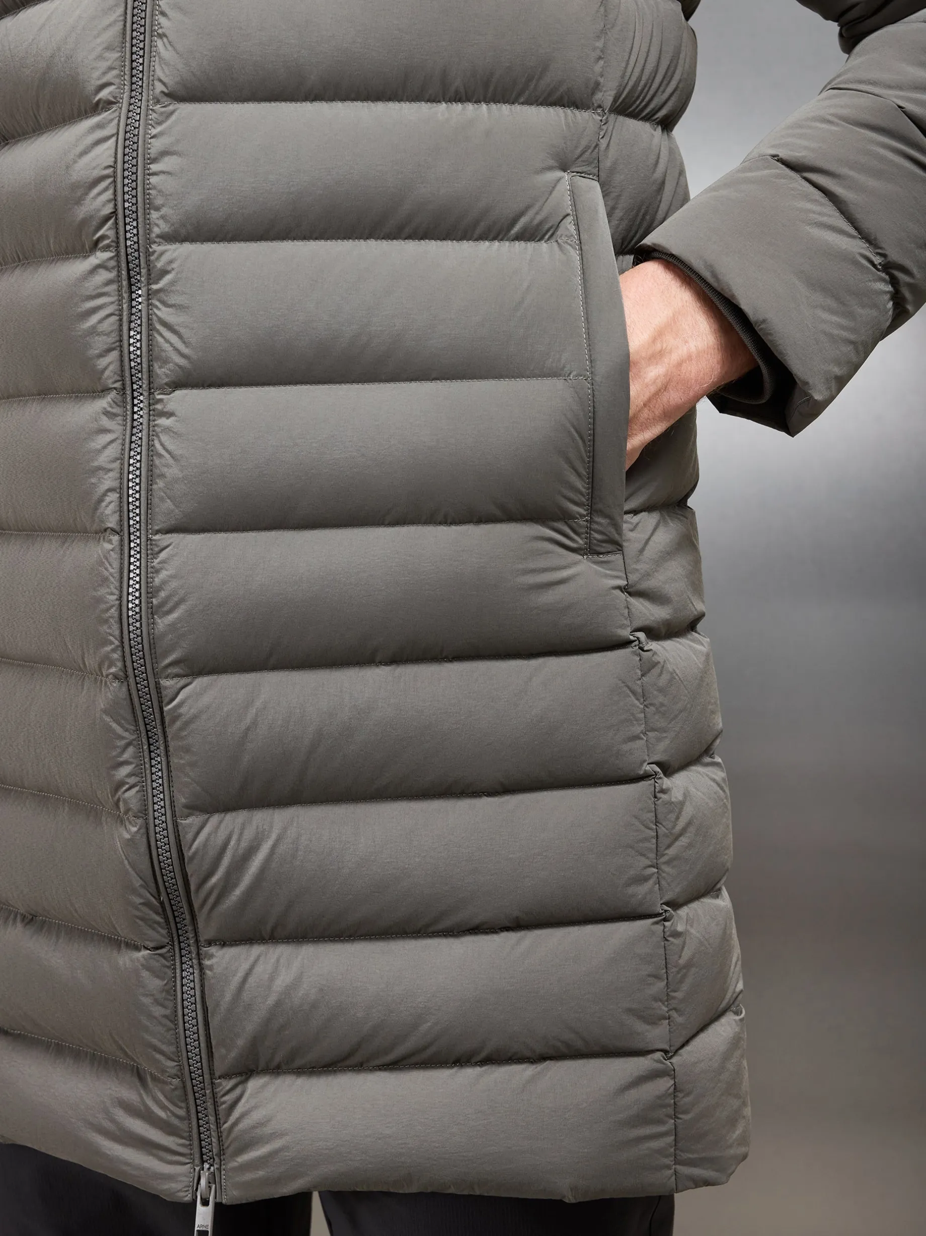 Mid Length Technical Down Jacket - Olive