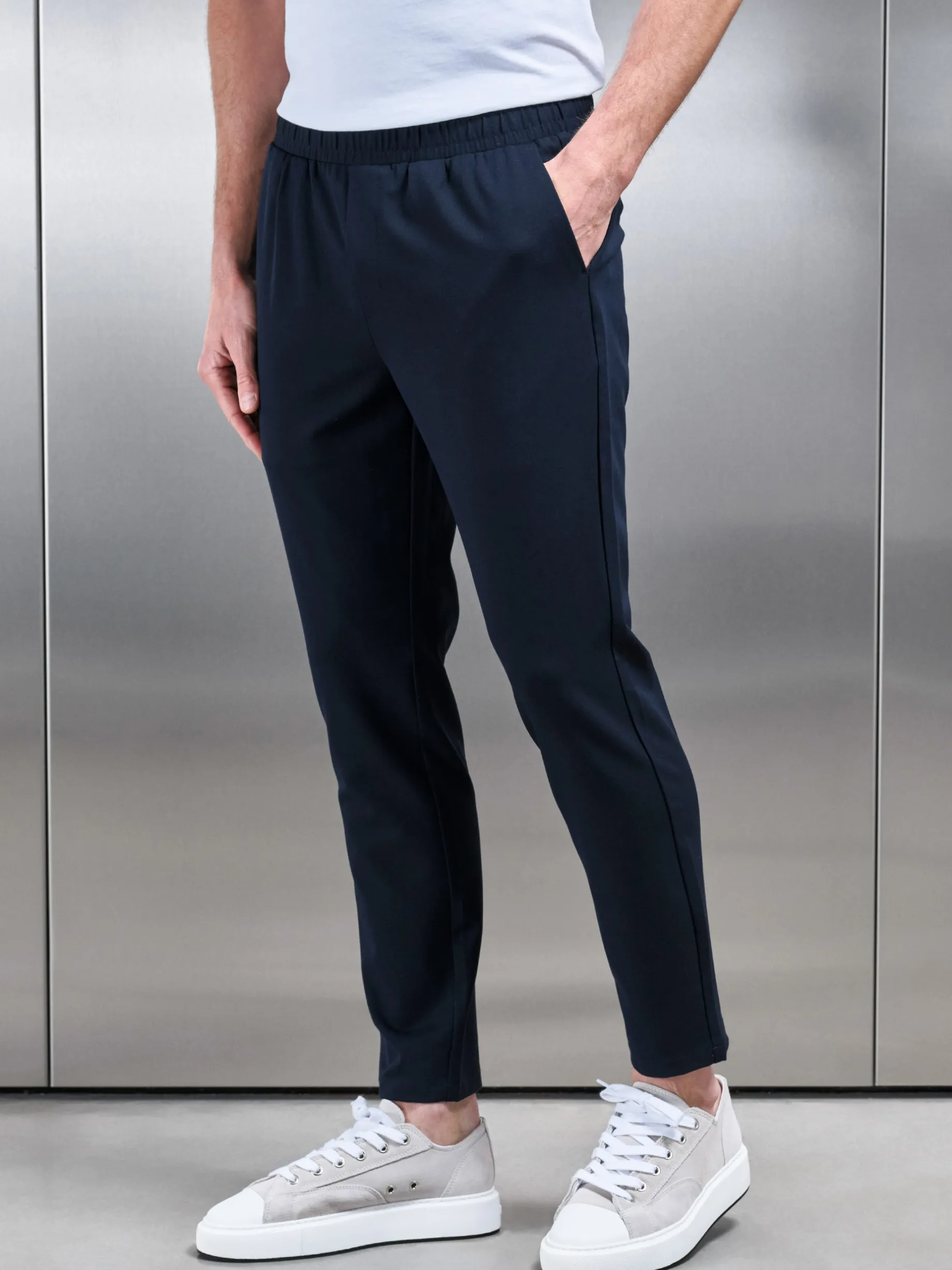 Pleated Drawstring Tailored Trouser - Navy