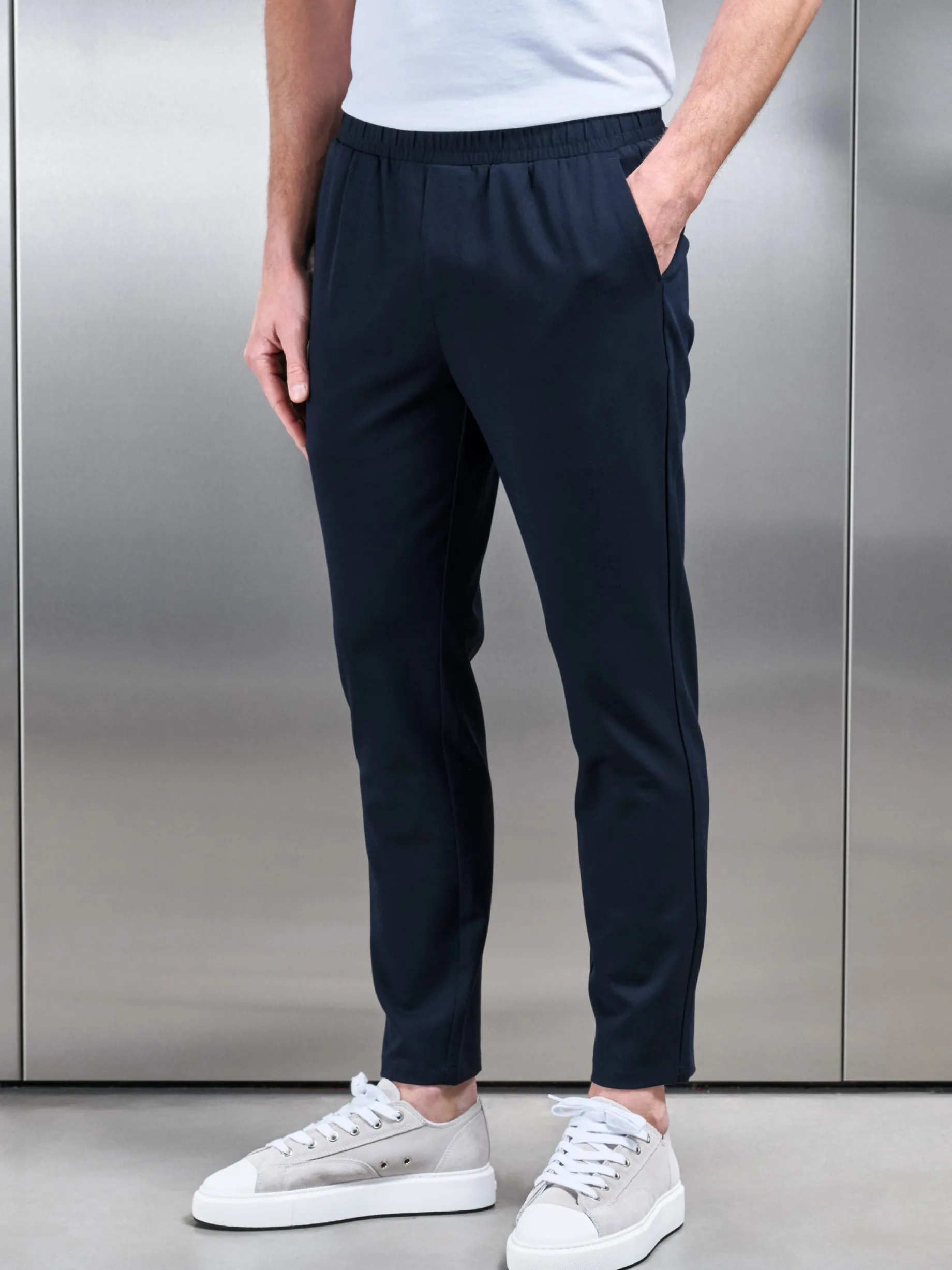 Pleated Drawstring Tailored Trouser - Navy