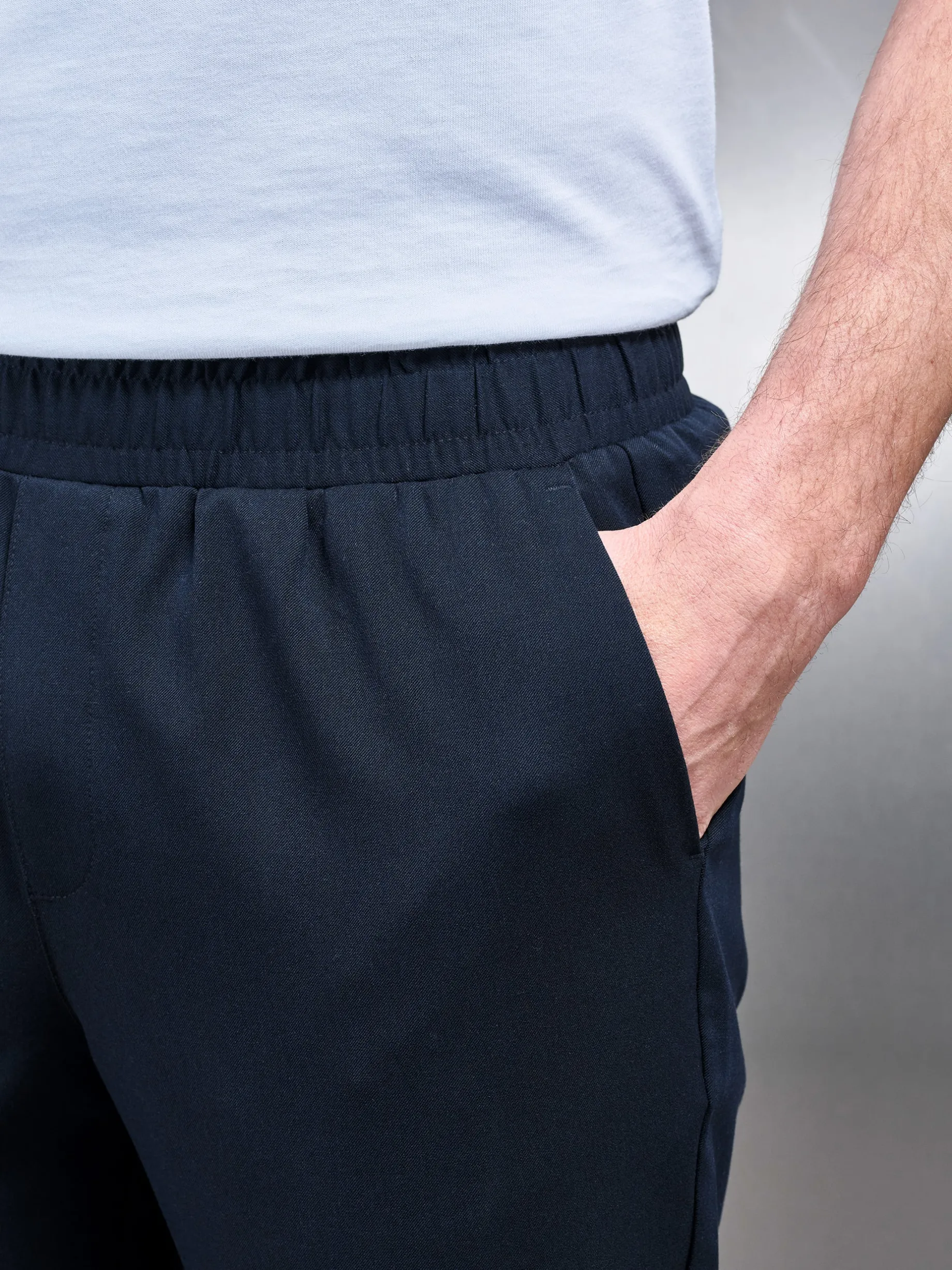Pleated Drawstring Tailored Trouser - Navy